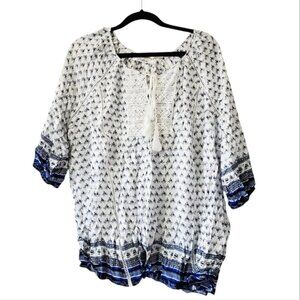 Nordstrom Solitaire Boho Fairy Romantic Cottagecore Printed Tassel Blouse 3X